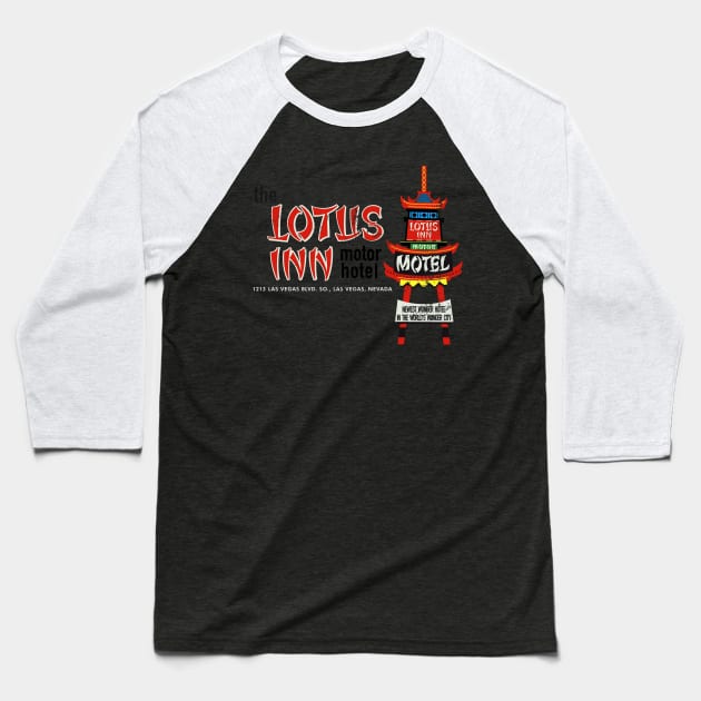 Vintage Lotus Inn Motel Las Vegas Baseball T-Shirt by StudioPM71